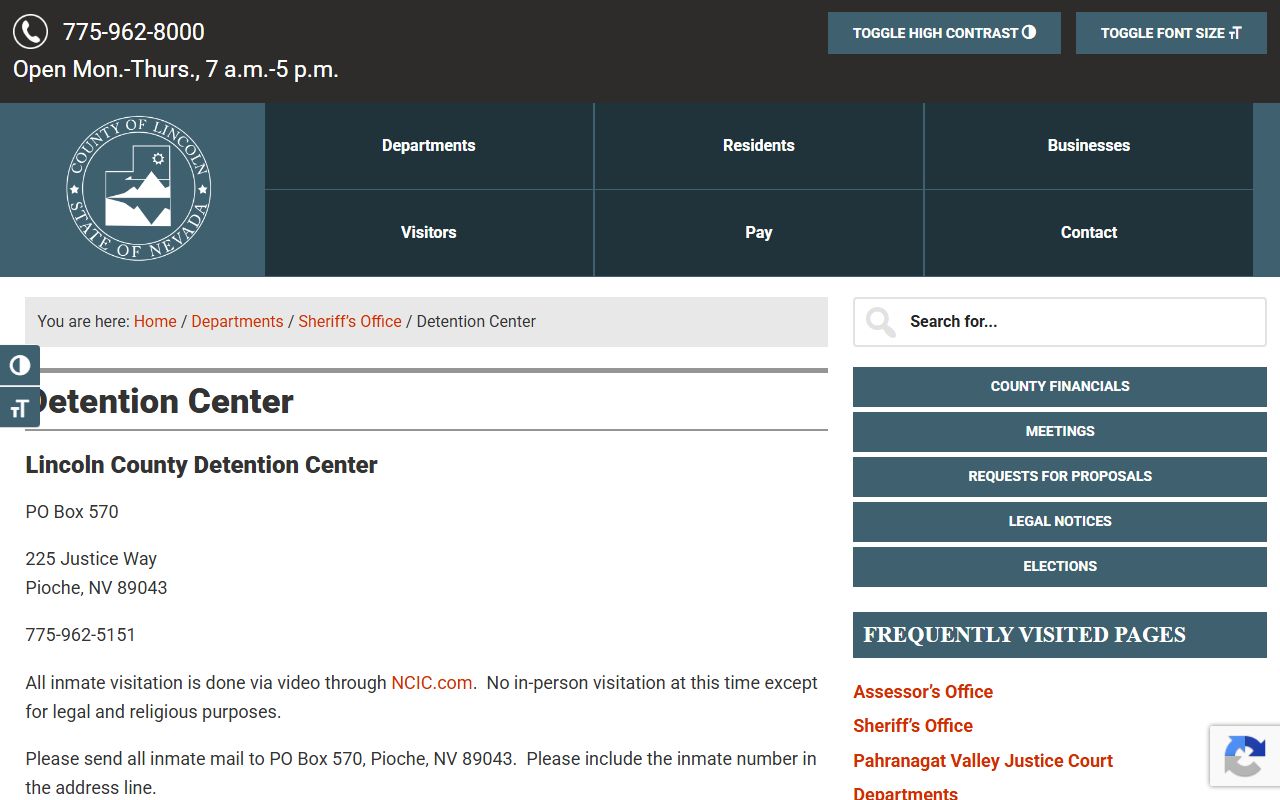 Lincoln County inmate population detention center records page