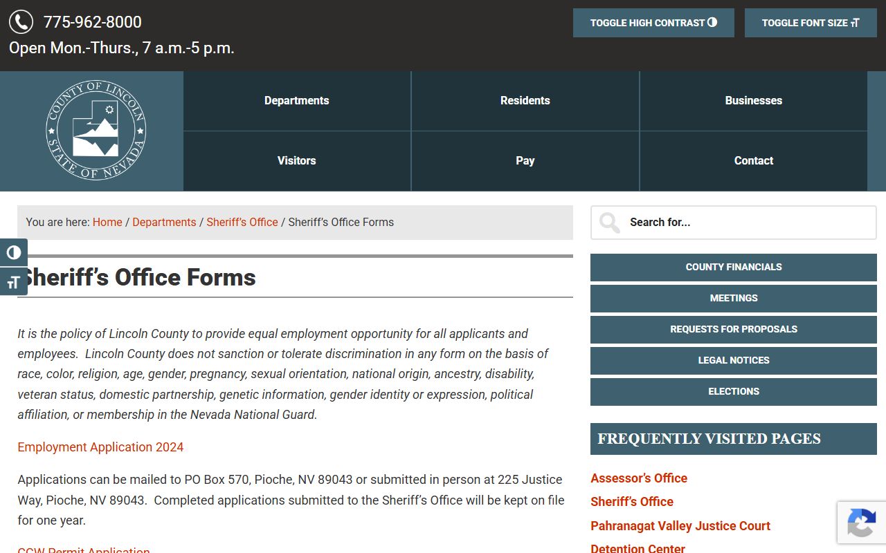 Lincoln County inmate records public information request page